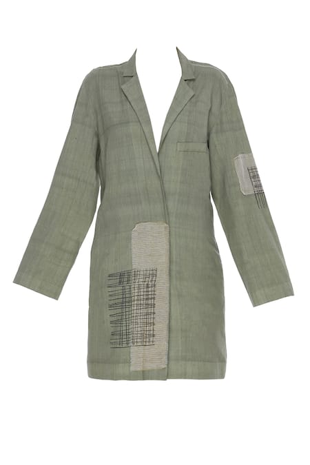 Buy_Urvashi Kaur_Green Cotton Patchwork, Embroidery Oversized Blazer Jacket _Online_at_Aza_Fashions