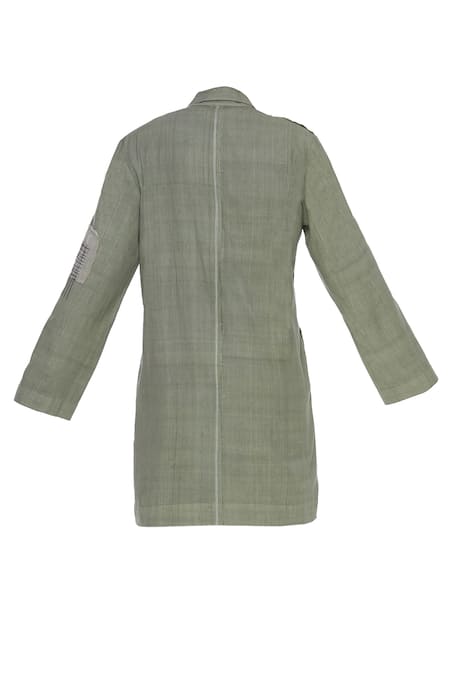 Shop_Urvashi Kaur_Green Cotton Patchwork, Embroidery Oversized Blazer Jacket _Online_at_Aza_Fashions