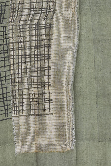 Urvashi Kaur_Green Cotton Patchwork, Embroidery Oversized Blazer Jacket _at_Aza_Fashions