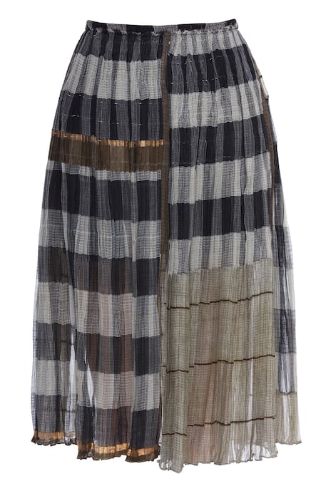 Urvashi Kaur Kota Silk Dual Toned Check Pattern Midi Skirt 