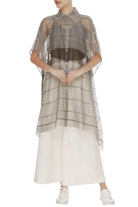 Urvashi Kaur Kota silk stripe sheer tunic 