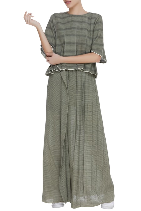 Urvashi Kaur Striped Box Pleat Top 