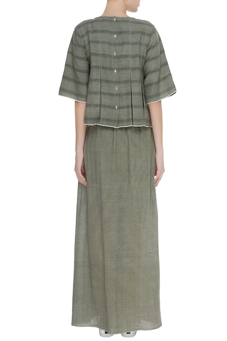 Urvashi Kaur Striped Box Pleat Top 