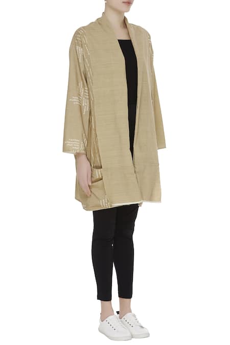 Urvashi Kaur_Beige Silk Beads, Embroidery Open Neck Matka Cutdana And Jacket _Online_at_Aza_Fashions