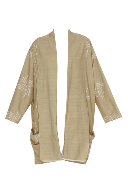 Buy_Urvashi Kaur_Beige Silk Beads, Embroidery Open Neck Matka Cutdana And Jacket _Online_at_Aza_Fashions