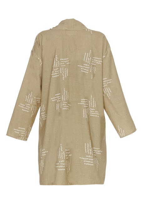 Shop_Urvashi Kaur_Beige Silk Beads, Embroidery Open Neck Matka Cutdana And Jacket _Online_at_Aza_Fashions