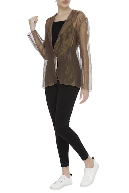 Urvashi Kaur Kota Silk Sheer Zari Embroidered Jacket 