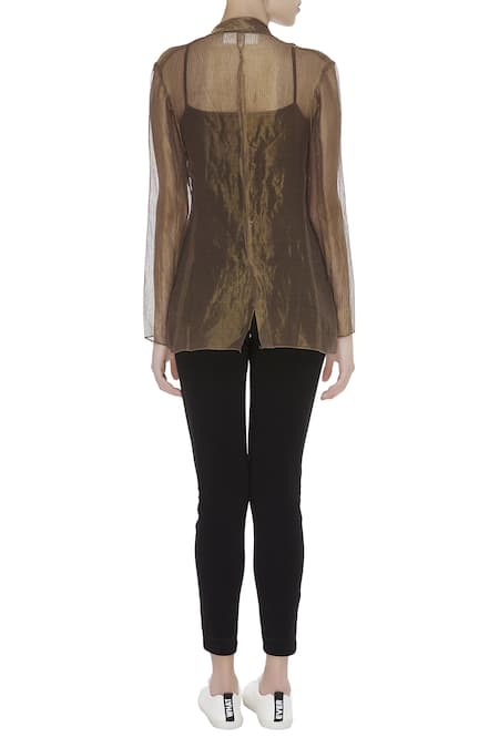 Urvashi Kaur Kota Silk Sheer Zari Embroidered Jacket 