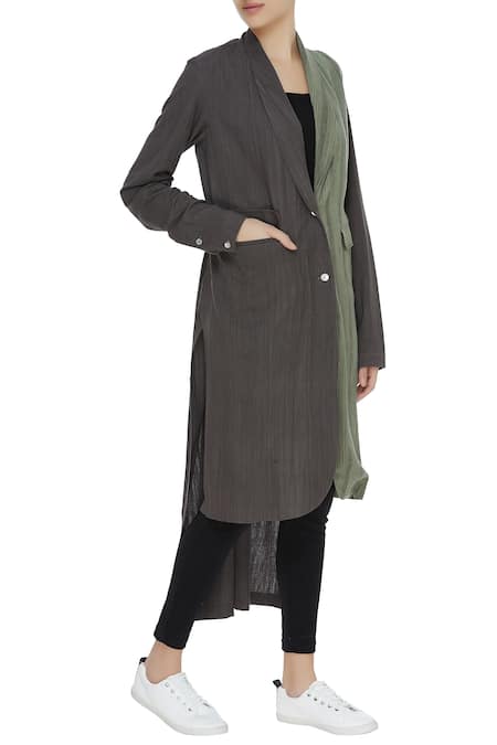 Urvashi Kaur Dual Toned Striped Kota Cotton Jacket 