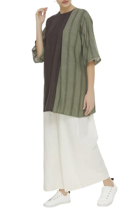 Urvashi Kaur Color Block Striped Cotton Tunic 
