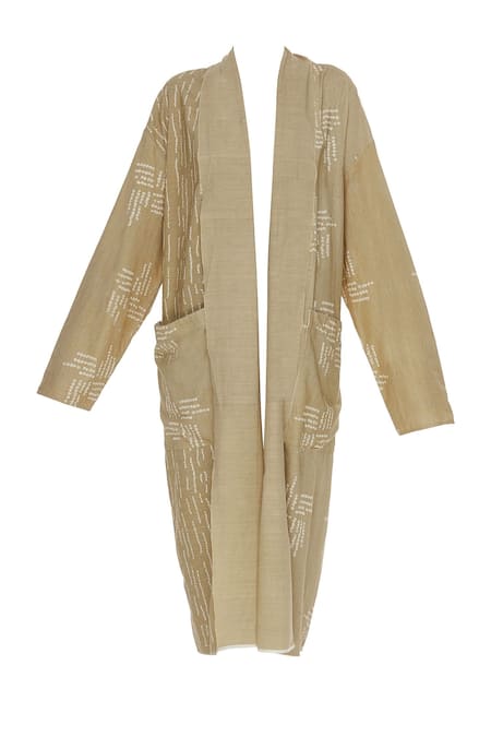 Buy_Urvashi Kaur_Beige Beads, Embroidery Open Neck Matka Silk Cutdana And Jacket _Online_at_Aza_Fashions