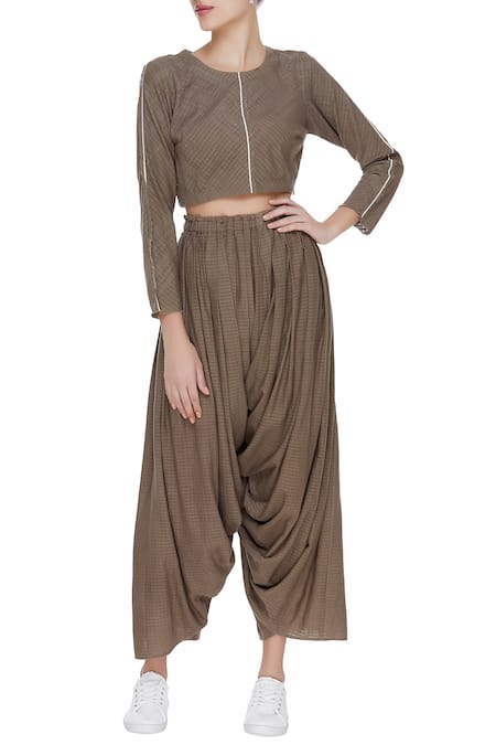 Urvashi Kaur Cowl draped striped pants 