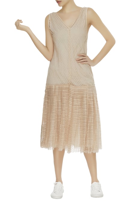 Urvashi Kaur Embellished Pleated Drop Waist Midi Dress 