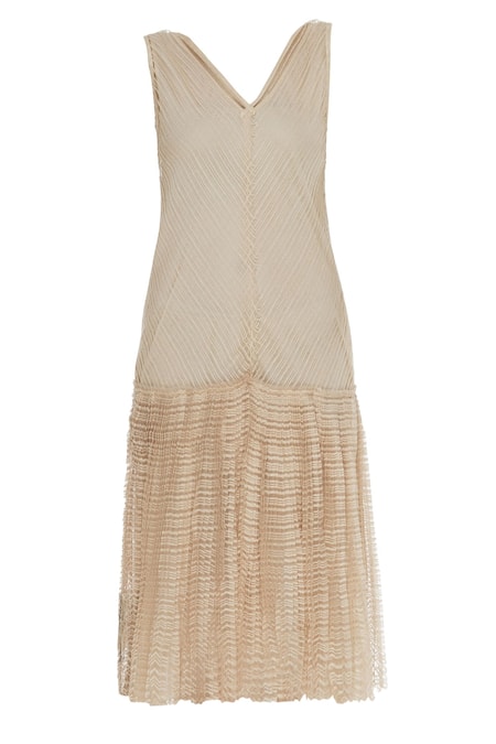 Buy Urvashi Kaur Beige V-neck Embellished Pleated Drop Waist Midi Dress Online at Aza Fashions Buy_Urvashi Kaur_Beige V-neck Embellished Pleated Drop Waist Midi Dress _Online_at_Aza_Fashions
