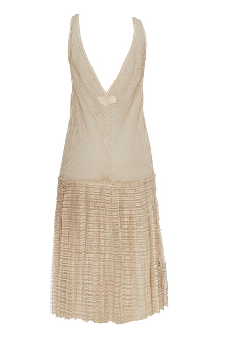 Shop Urvashi Kaur Beige V-neck Embellished Pleated Drop Waist Midi Dress Online at Aza Fashions Shop_Urvashi Kaur_Beige V-neck Embellished Pleated Drop Waist Midi Dress _Online_at_Aza_Fashions