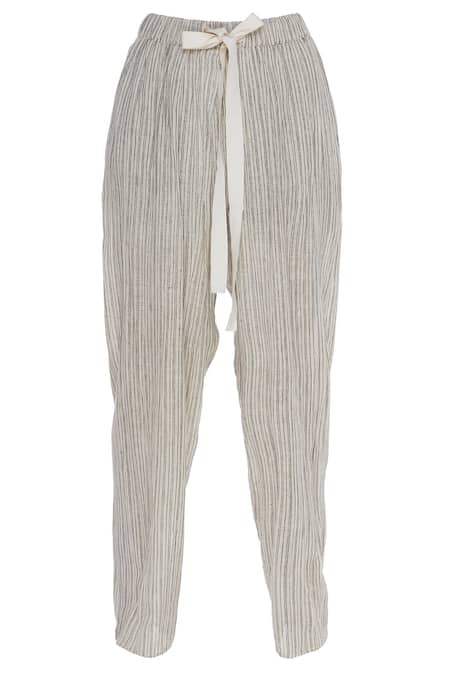 Urvashi Kaur Stripe Cotton Pant With Tie-Up Accents 