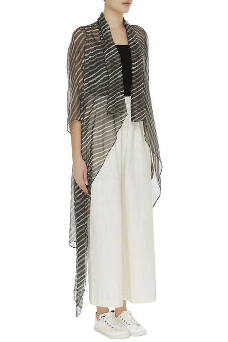 Urvashi Kaur_Green Kota Doria Open Neck Leheriya Tie-dye Front Jacket _Online_at_Aza_Fashions