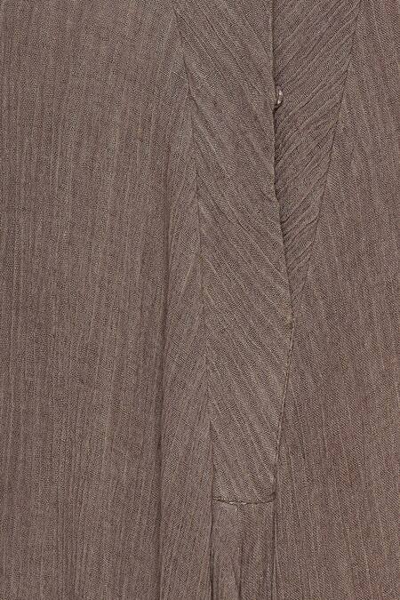 Urvashi Kaur_Brown Crinkle, Cotton Embroidery Collared, V-neck Asymmetric Tunic _at_Aza_Fashions