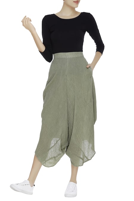 Urvashi Kaur Crinkled cotton draped pants 