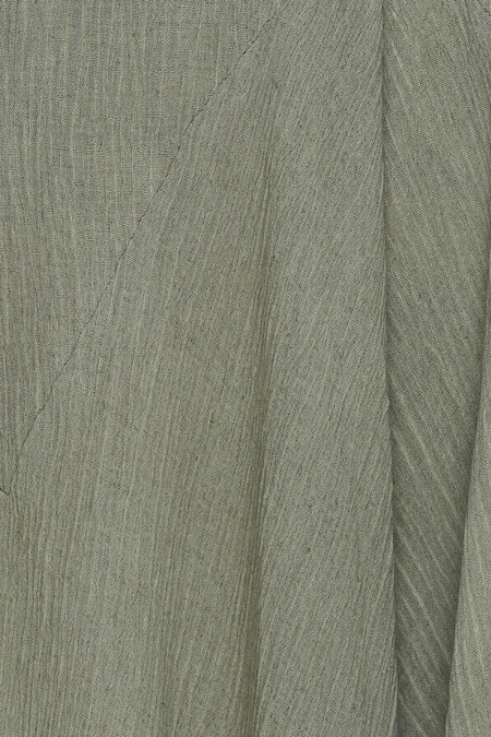 Buy_Urvashi Kaur_Green Crinkle Cotton Embroidered Beads Round Draped Pants _Online_at_Aza_Fashions