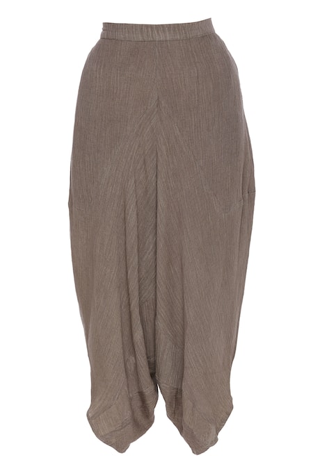 Urvashi Kaur Crinkle Cotton Draped Cropped Pant 