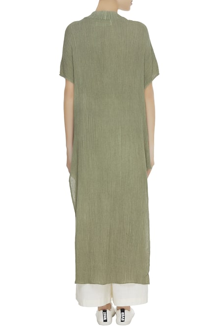 Urvashi Kaur Crinkle Cotton High Neck Tunic With Slits 