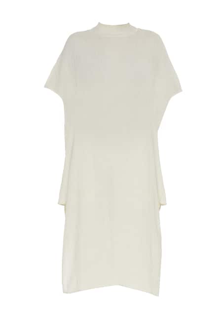 Buy_Urvashi Kaur_Beige Crinkle, Cotton High Neck Tunic _Online_at_Aza_Fashions