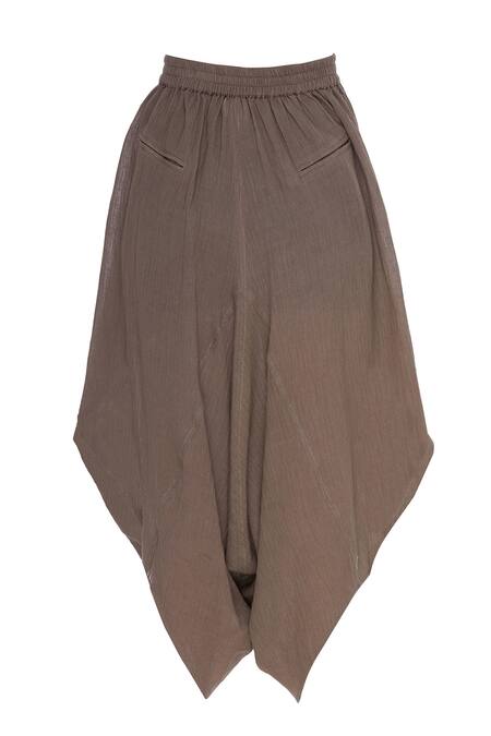 Urvashi Kaur_Brown Cotton Cropped Loose Fit Draped Pant _Online_at_Aza_Fashions