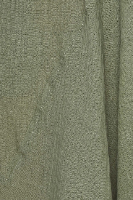 Buy_Urvashi Kaur_Olive Green Cotton, Crinkle Draped Cropped Pant _Online_at_Aza_Fashions