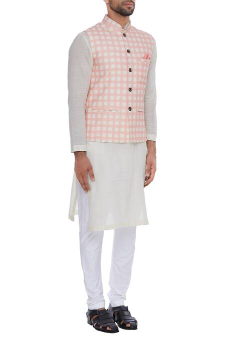 Nautanky Pink Handwoven Cotton Nehru Jacket Online at Aza Fashions Nautanky_Pink Handwoven Cotton Nehru Jacket _Online_at_Aza_Fashions