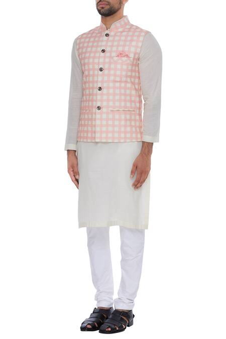 Buy Nautanky Pink Handwoven Cotton Nehru Jacket Online at Aza Fashions Buy_Nautanky_Pink Handwoven Cotton Nehru Jacket _Online_at_Aza_Fashions