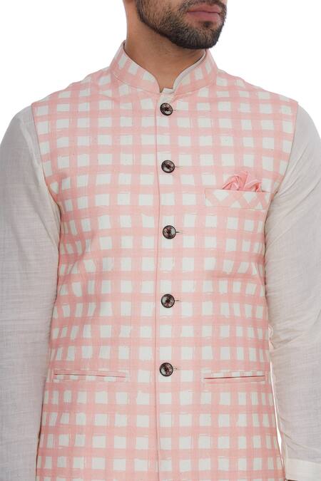 Shop Nautanky Pink Handwoven Cotton Nehru Jacket Online at Aza Fashions Shop_Nautanky_Pink Handwoven Cotton Nehru Jacket _Online_at_Aza_Fashions