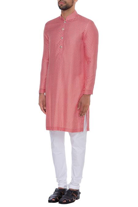 Buy_Nautanky_Red , Twill Herringbone Printed Kurta With Churidar _Online_at_Aza_Fashions