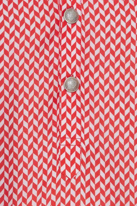 Nautanky_Red , Twill Herringbone Printed Kurta With Churidar _at_Aza_Fashions