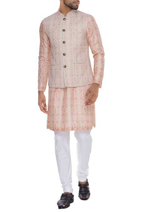 Nautanky Vintage Coin Print Bundi Kurta Set 