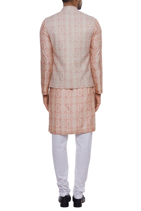 Nautanky Vintage Coin Print Bundi Kurta Set 