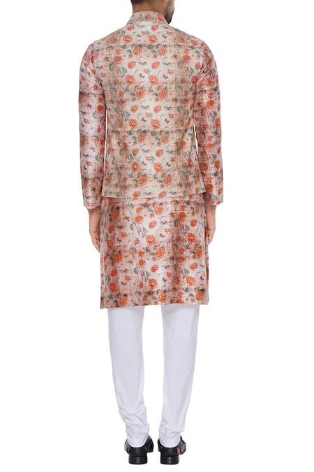 Nautanky Rose Printed Kurta With Nehru Jacket & Churidar 