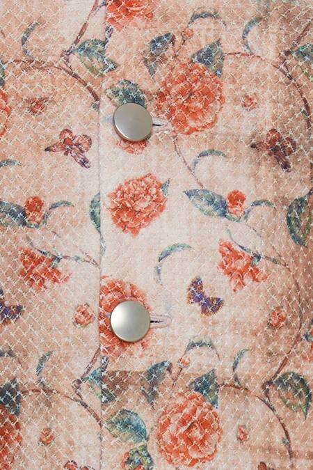 Nautanky_Multi Color Cotton, Thai Silk Rose Printed Kurta With Nehru Jacket And Churidar _at_Aza_Fashions
