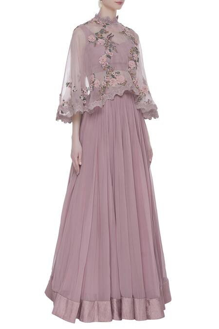 Abhishek Vermaa_Pink Embroidered Cape Lehenga Set_Online_at_Aza_Fashions