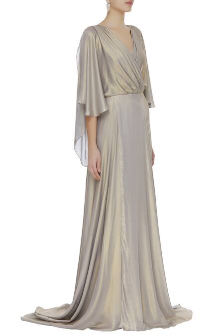 Kommal Sood_Gold Overlap Trail Gown _Online_at_Aza_Fashions