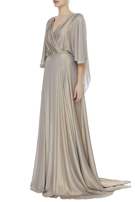 Buy_Kommal Sood_Gold Overlap Trail Gown _Online_at_Aza_Fashions