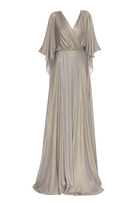 Shop_Kommal Sood_Gold Overlap Trail Gown _Online_at_Aza_Fashions