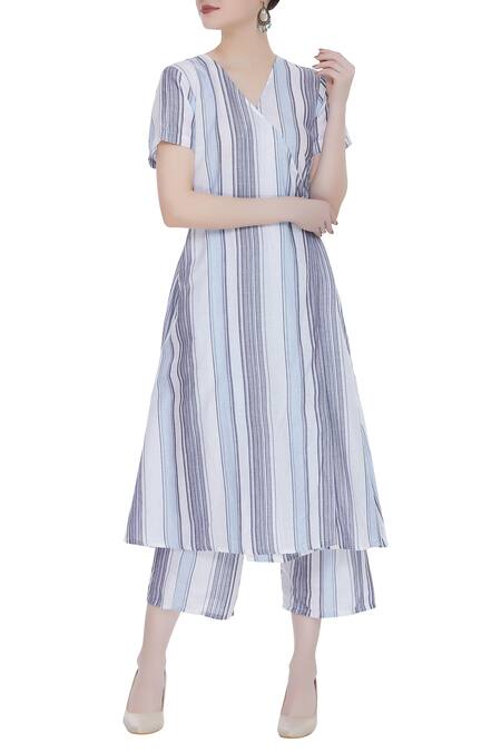 Itara White Striped Tunic With Pants 