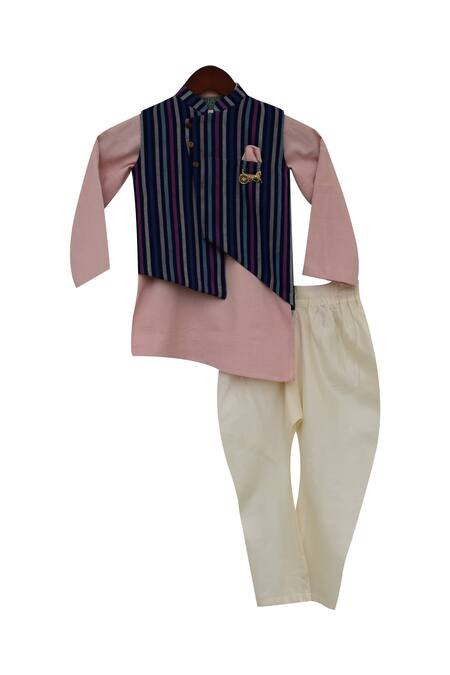 Fayon Kids Pink Linen, Cotton Brooches Nehru Jacket With Kurta And Churidar Online at Aza Fashions Fayon Kids_Pink Linen, Cotton Brooches Nehru Jacket With Kurta And Churidar _Online_at_Aza_Fashions