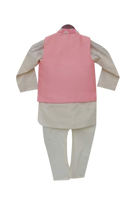 Shop Fayon Kids Pink Cotton, Silk Embroidery Kurta And Chuidar With Jacket at Aza Fashions Shop_Fayon Kids_Pink Cotton, Silk Embroidery Kurta And Chuidar With Jacket _at_Aza_Fashions