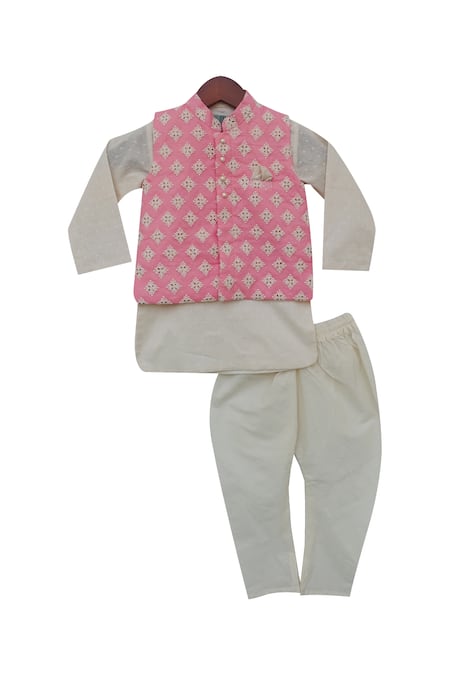 Fayon Kids Pink Cotton, Silk Embroidery Kurta And Chuidar With Jacket Online at Aza Fashions Fayon Kids_Pink Cotton, Silk Embroidery Kurta And Chuidar With Jacket _Online_at_Aza_Fashions