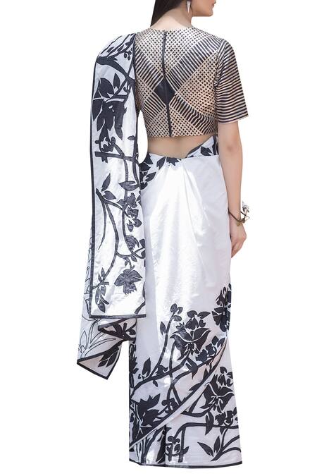Shop_Siddartha Tytler_Off White Applique Work Saree With Blouse_at_Aza_Fashions