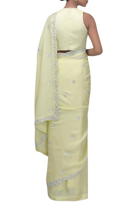 Shop_Chhaya Mehrotra_Yellow Round Silk Satin Saree With Blouse _at_Aza_Fashions