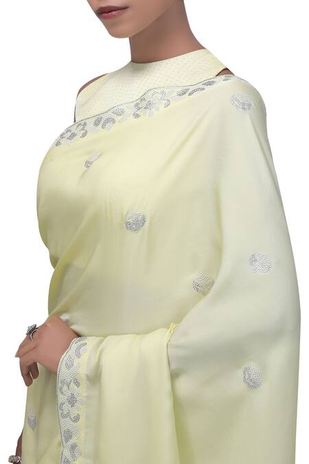 Chhaya Mehrotra_Yellow Round Silk Satin Saree With Blouse _Online_at_Aza_Fashions