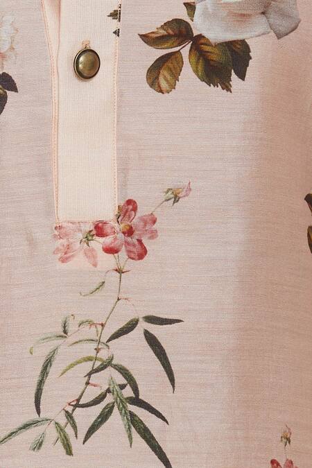 Pranay Baidya_Peach Chanderi, Cotton Silk Floral Printed Kurta With Dhoti Pant_at_Aza_Fashions